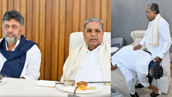 கர்நாடக முதல்-மந்திரியாக பதவியேற்க உள்ள டி.கே.சிவக்குமாருக்கு விருந்து வைத்த சித்தராமையா