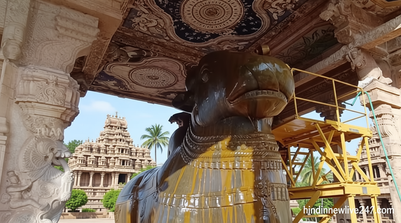 தஞ்சை பெரிய கோவிலில் பிரதோஷ வழிபாடு – நந்திக்கு சிறப்பு அபிஷேகம்