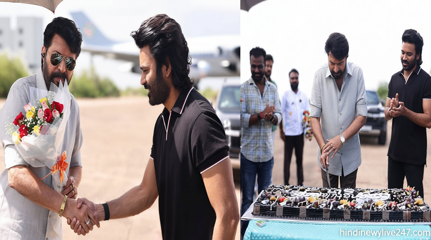 “ஓம்” படப்பிடிப்பு: பத்ம பூஷண் விருது வென்ற மம்முட்டியை வரவேற்ற தனுஷ்