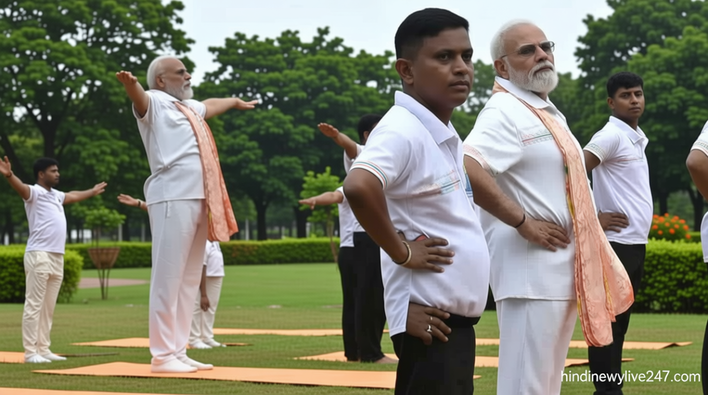 சர்வதேச யோகா தினம்: பொதுமக்களுடன் சேர்ந்து யோகாசனம் செய்த பிரதமர் மோடி