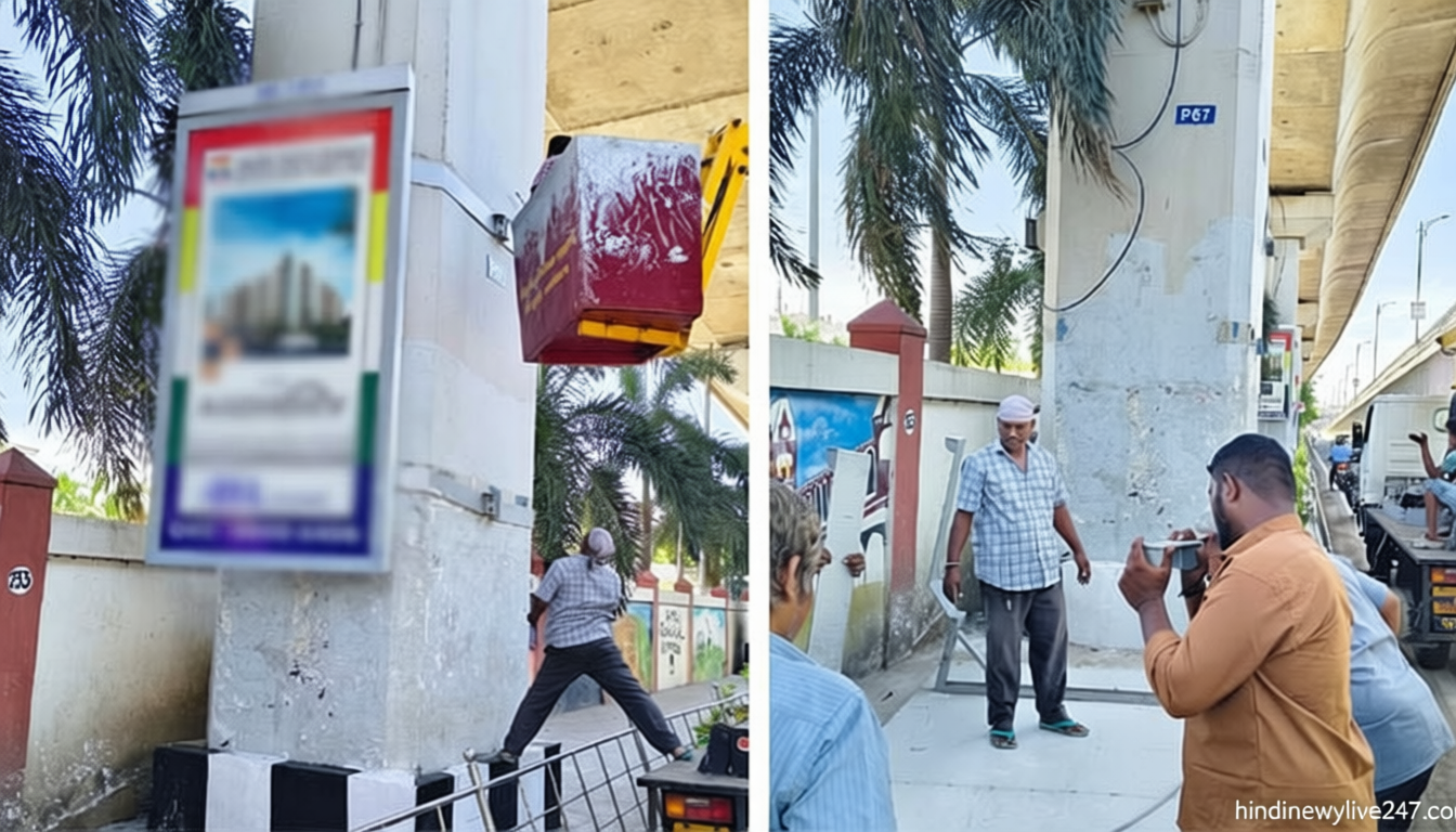 மெட்ரோ பால தூண்களில் அனுமதியற்ற விளம்பரங்கள் அகற்றம்!