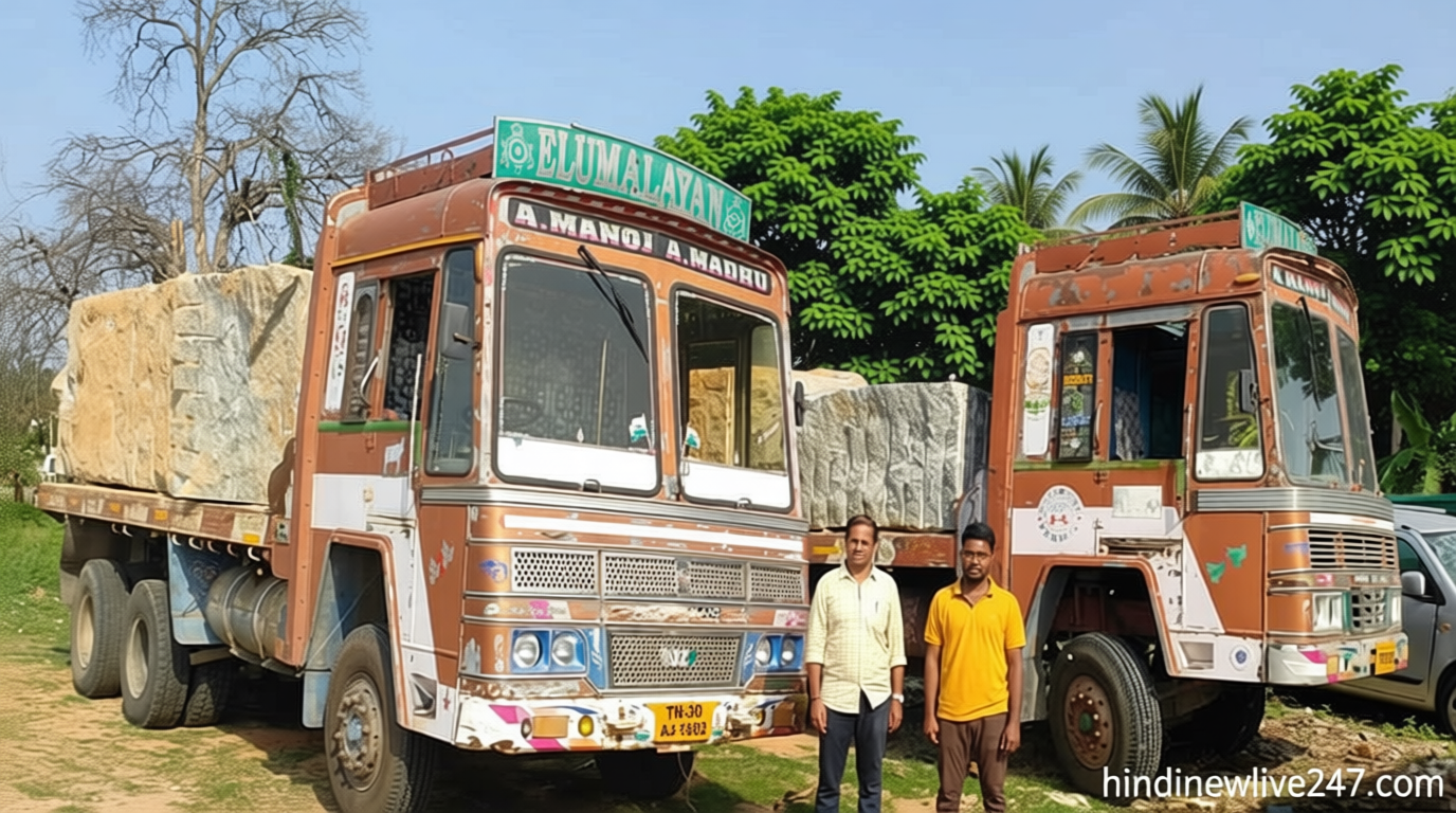 திருப்பத்தூரில் அனுமதியின்றி கிரானைட் கடத்திய 2 டிரெய்லர் லாரிகள் பறிமுதல்