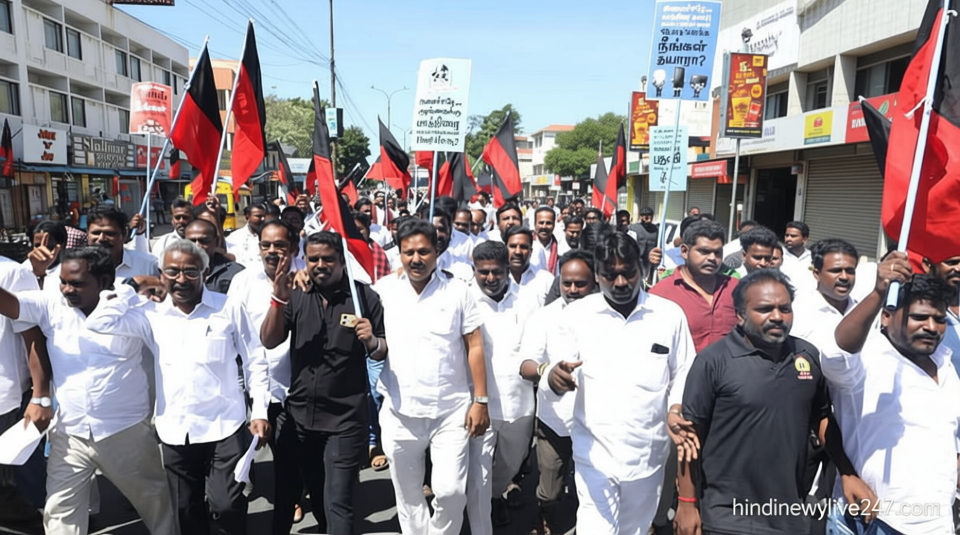 அமைச்சர் சரத்குமார் மீது நடவடிக்கை எடுக்கும் வரை போராட்டம் தொடரும் – தி.மு.க