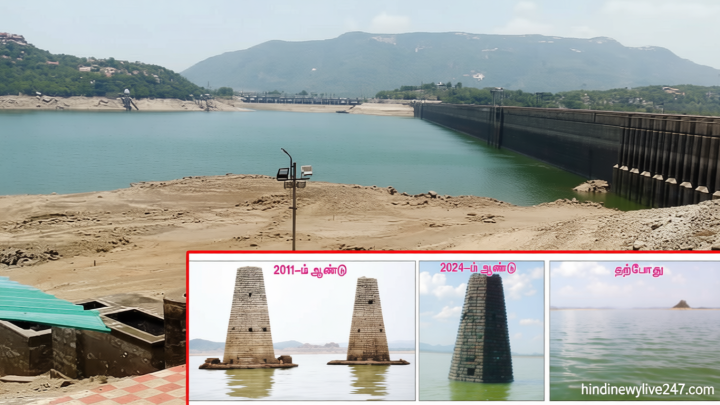 மேட்டூர் அணை: நீர்மட்டம் 78 அடிக்கு கீழ் குறைந்தும் தெரியாத கிறித்தவ ஆலய ஒற்றை கோபுரம்