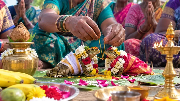 மழை வேண்டி தவளைகளுக்கு திருமணம்.. பெண்கள் நூதன வழிபாடு