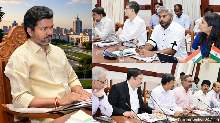 தொழில், முதலீட்டு ஊக்குவிப்பு குறித்த ஆய்வுக் கூட்டம்: முதல்-அமைச்சர் விஜய் தலைமையில் நடந்தது