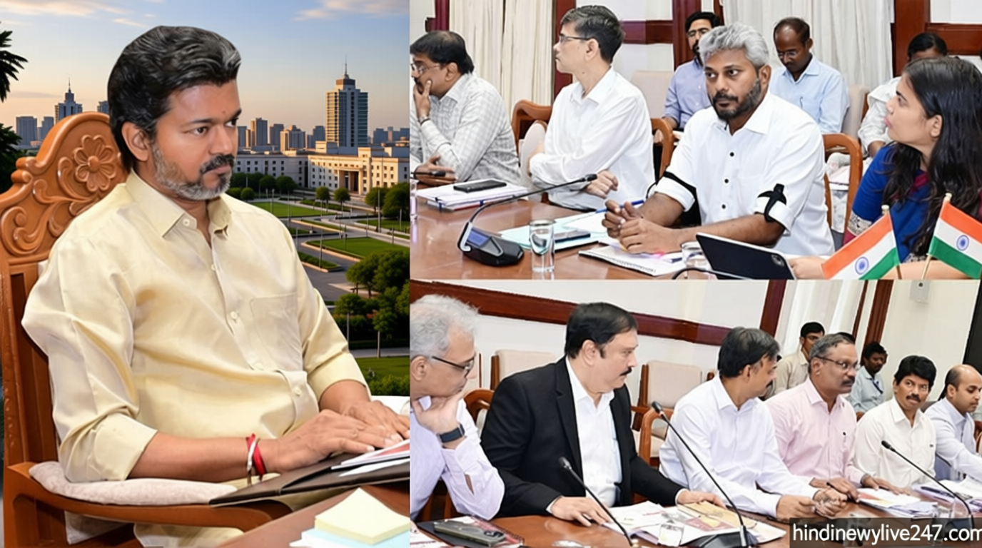 தொழில், முதலீட்டு ஊக்குவிப்பு குறித்த ஆய்வுக் கூட்டம்: முதல்-அமைச்சர் விஜய் தலைமையில் நடந்தது