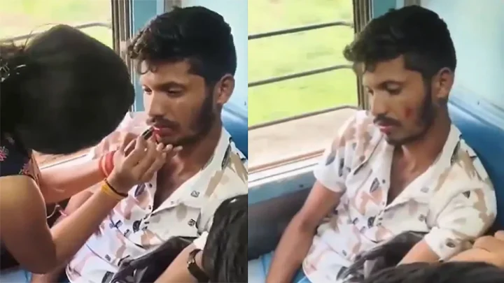 ரெயிலில் தவறாக நடந்து கொண்ட இளைஞர்… மேக்கப் போட்டுவிட்டு நூதன தண்டனை கொடுத்த இளம்பெண் – வைரல் வீடியோ