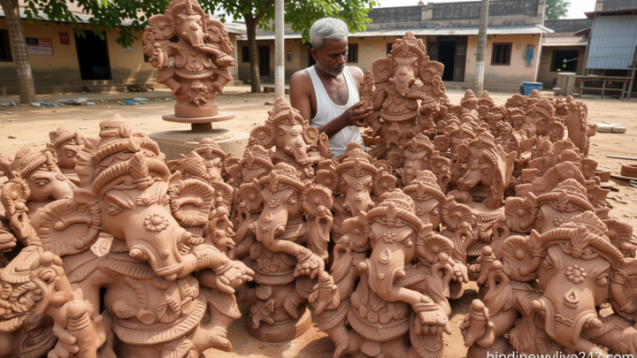 விநாயகர் சதுர்த்தியையொட்டி வேலூரில் சிலைகள் தயாரிக்கும் பணி தீவிரம்