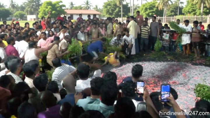 திருவள்ளூர் அருகே தீ மிதித்தபோது அக்னி குண்டத்தில் தவறி விழுந்த பக்தர் காயம்