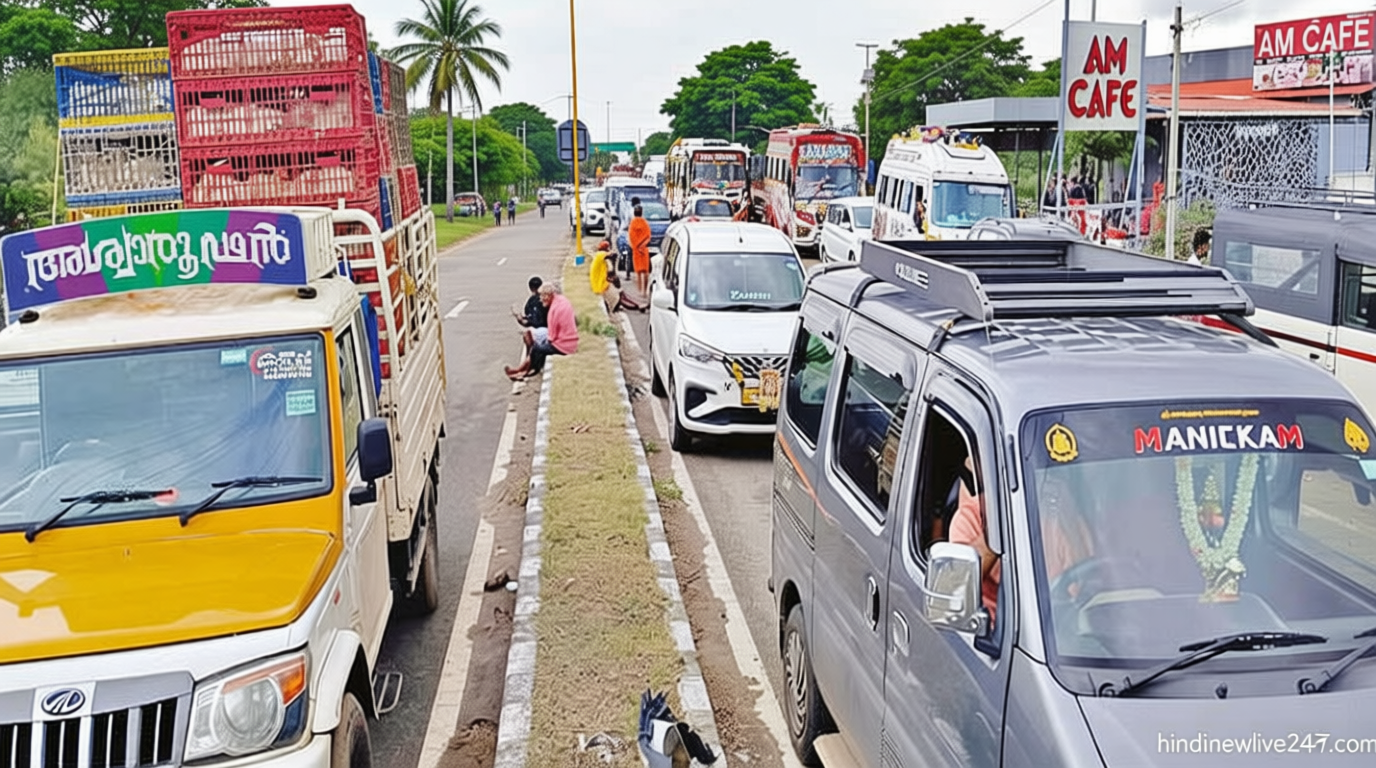 கம்பம்மெட்டு மலைப்பாதையில் சபரிமலைக்கு செல்லும் வாகனங்களை திருப்பி அனுப்பும் போலீசார்